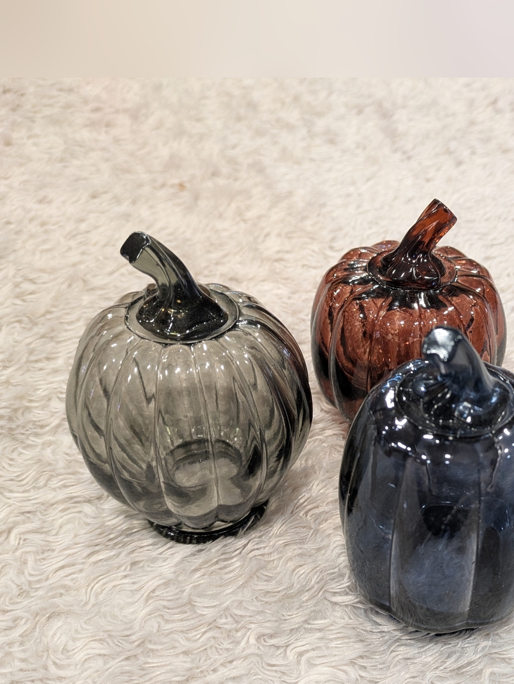 Glass Pumpkin Trio Decorative Accents - Gray, Blue, Brown - Picture 15 of 15